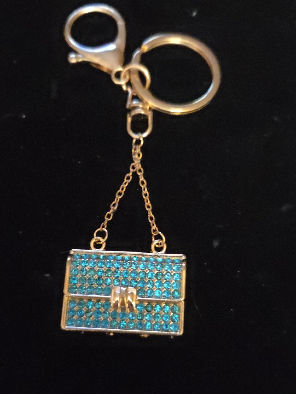 Gold-tone Blue Crystal Mini Purse Keychain NWOT